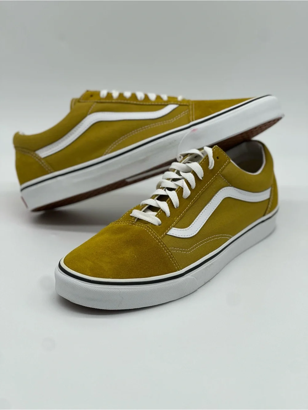 Vans Mustard Yellow Low-Top Suede Sneakers with White Stripe